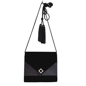 NWOT Womens Velvet‎ Tassel Rhinestone Crossbody Evening Bag Black